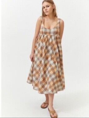 Urban Outfitters Bianca Embroidered Babydoll Midi Dress Size Large